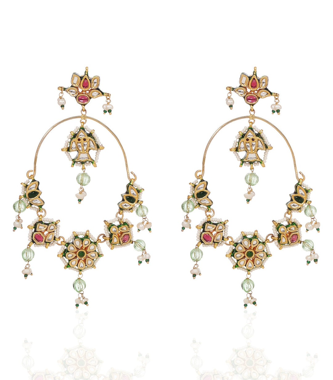 EKANI RED & GREEN KUNDAN CHANDBALI