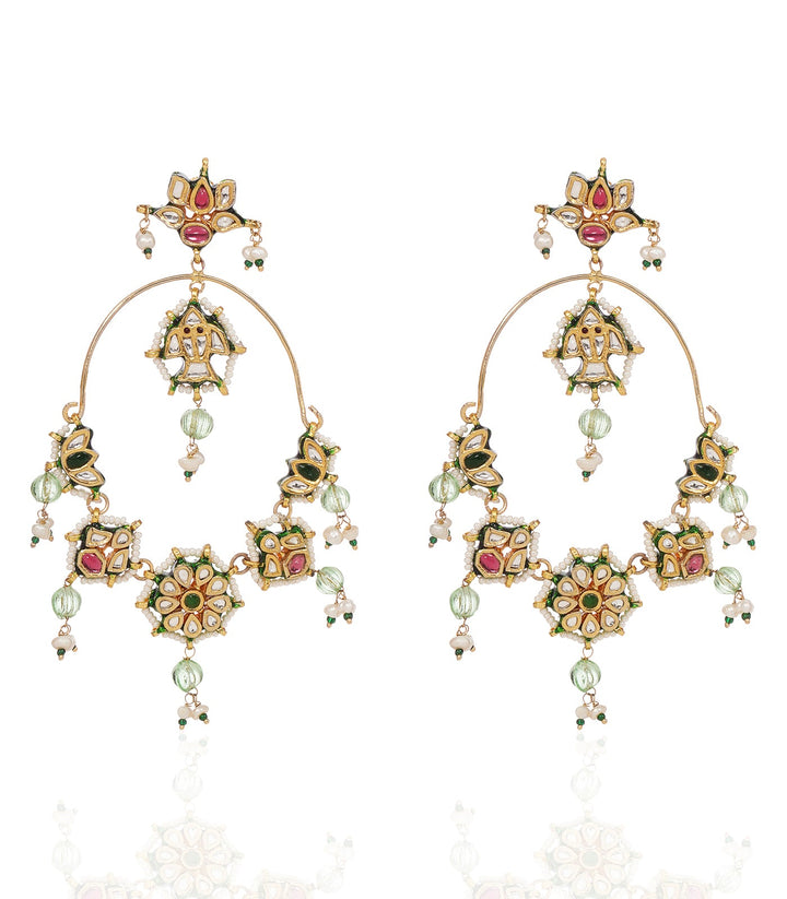 EKANI RED & GREEN KUNDAN CHANDBALI