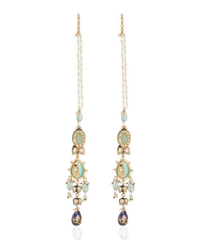 EKADHA GREEN KUNDAN STATEMENT EARRING