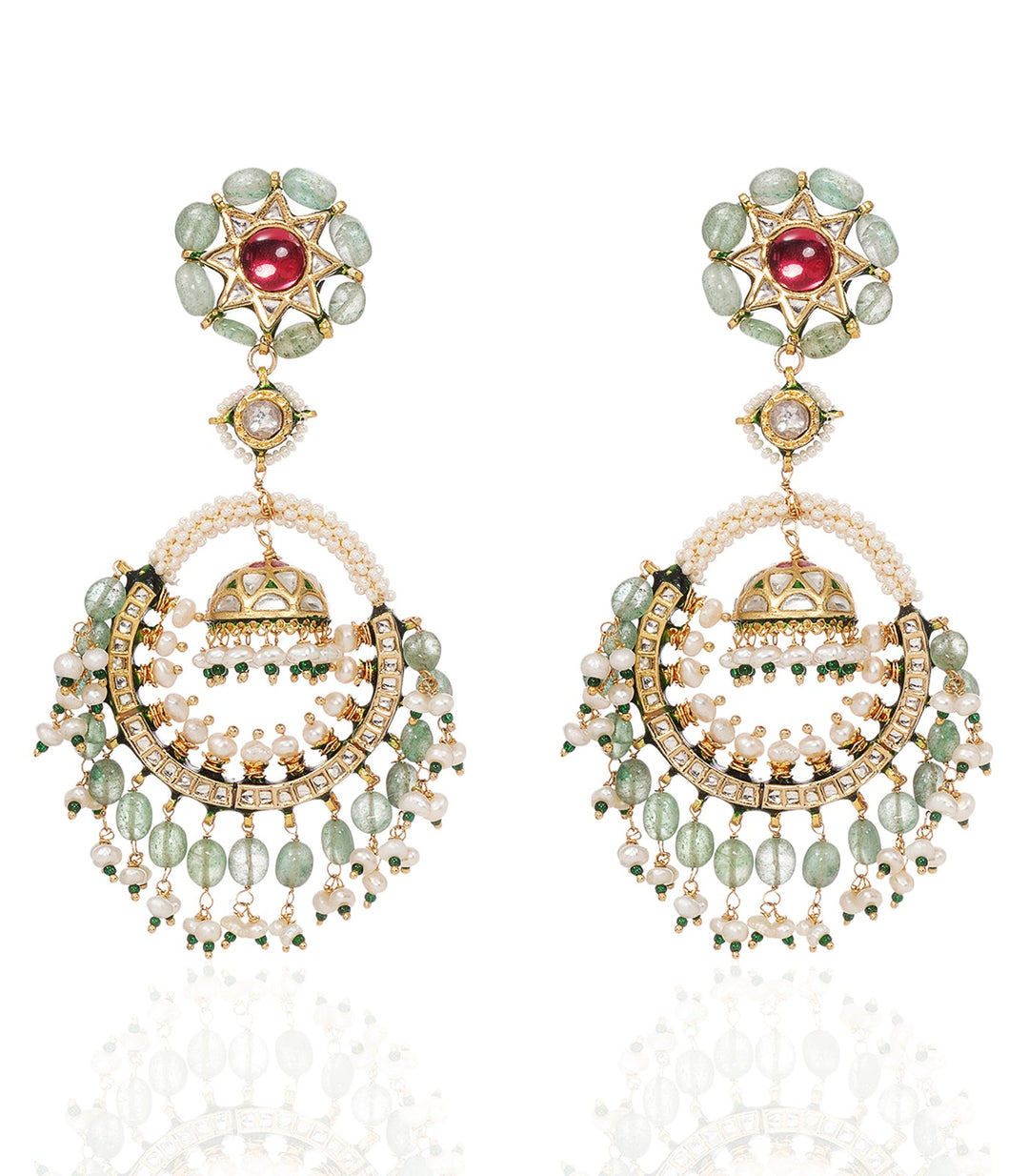 ANMARA RED & GREEN KUNDAN CHANDBALI