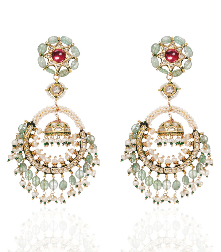 ANMARA RED & GREEN KUNDAN CHANDBALI