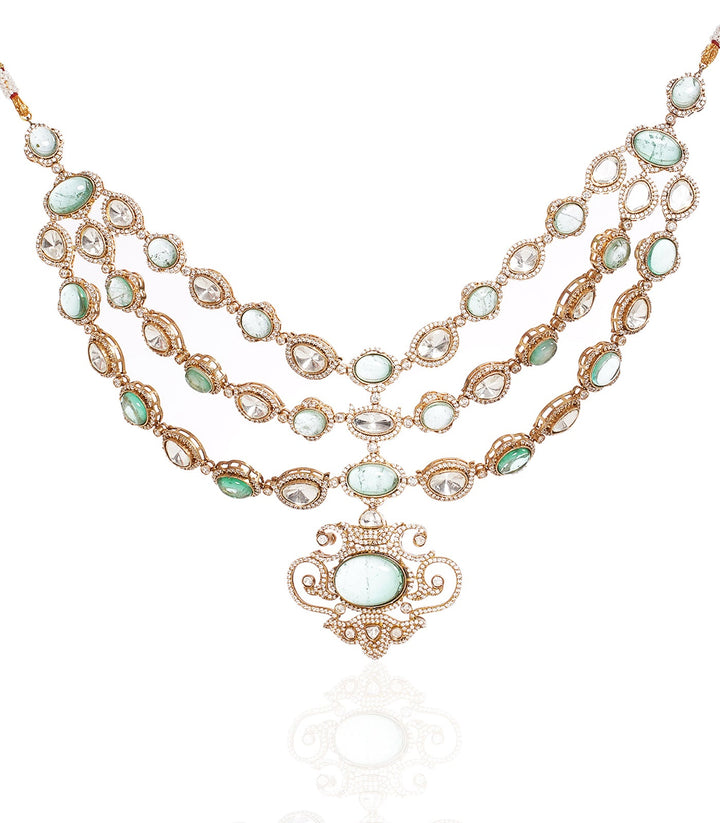 PANKTI MINT POLKI LONG NECKLACE