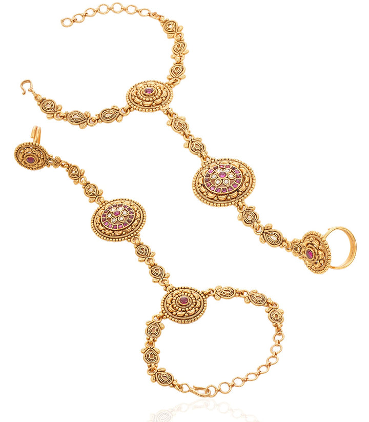 RADHIKA RED GOLD PLATED HATHPHOOLS