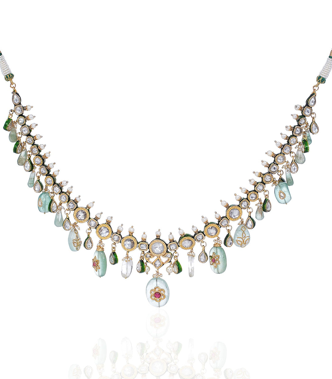 WAKEETA GREEN KUNDAN LONG NECKLACE
