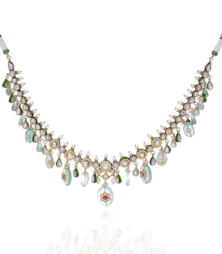 WAKEETA GREEN KUNDAN LONG NECKLACE