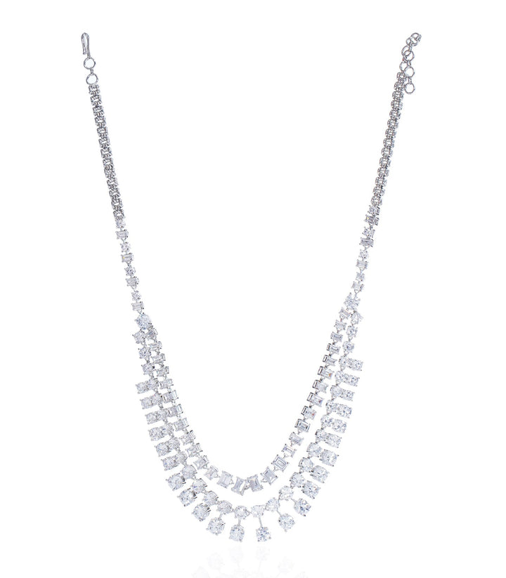 RUHI SILVER FINISH ZIRCON LONG NECKLACE