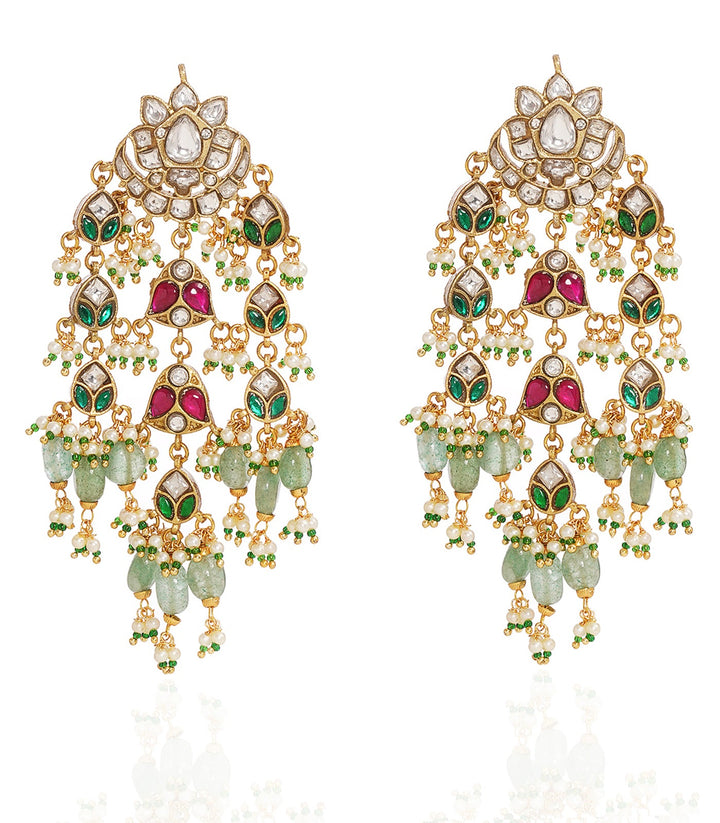 REYANSHI RED & GREEN KUNDAN STATEMENT EARRING