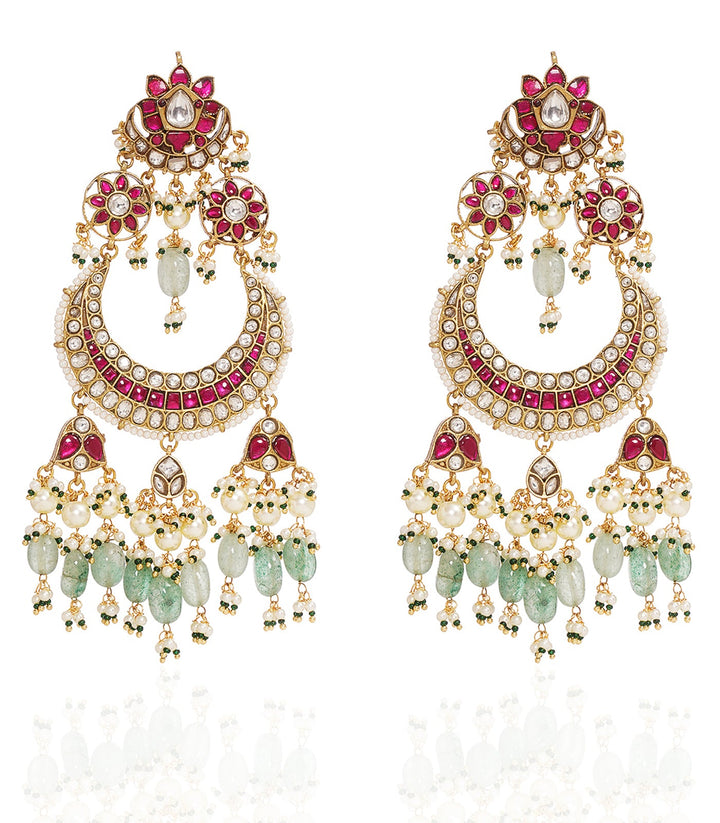 LEELA RED & GREEN KUNDAN CHANDBALI