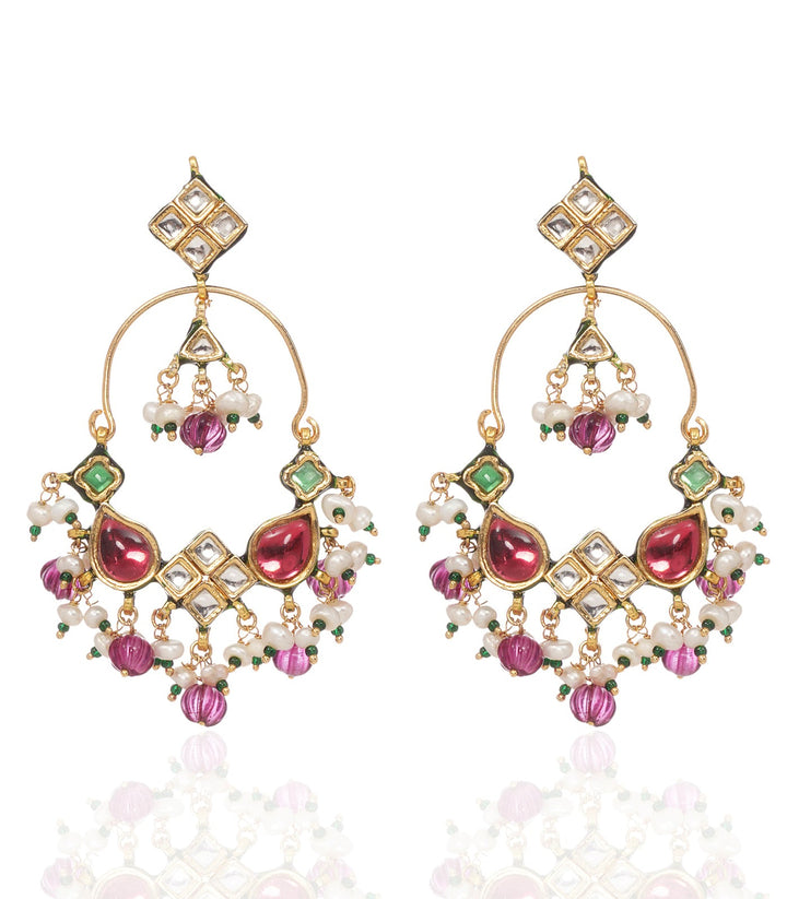VERSHA RED & GREEN KUNDAN STATEMENT EARRING