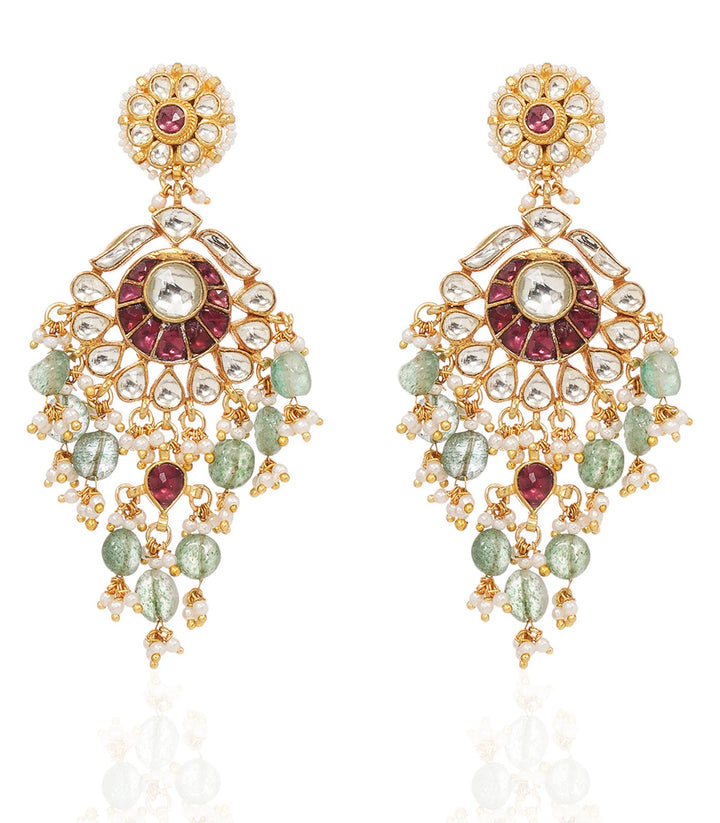 SEJAL RED & GREEN KUNDAN STATEMENT EARRING