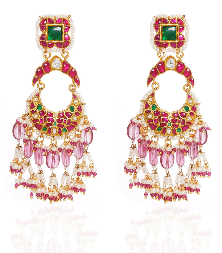 JIVISHA RED & GREEN KUNDAN CHANDBALI
