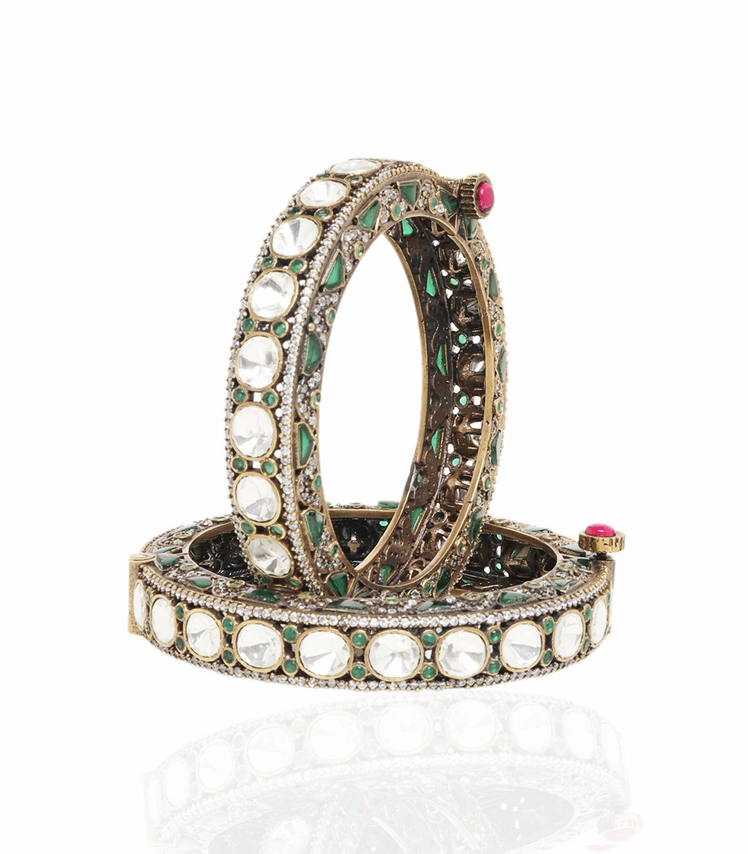 Menka Green Antique Gold Finish Bangles