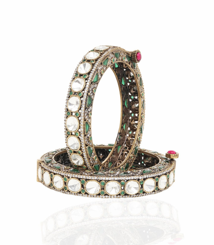 Menka Green Antique Gold Finish Bangles