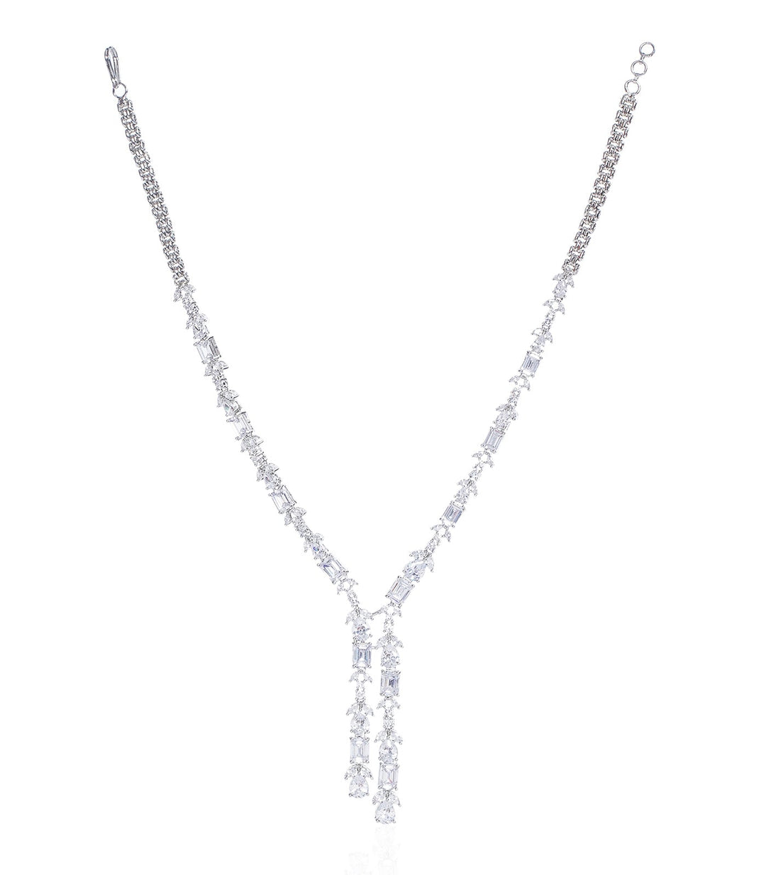MAHI SILVER FINISH ZIRCON LONG NECKLACE