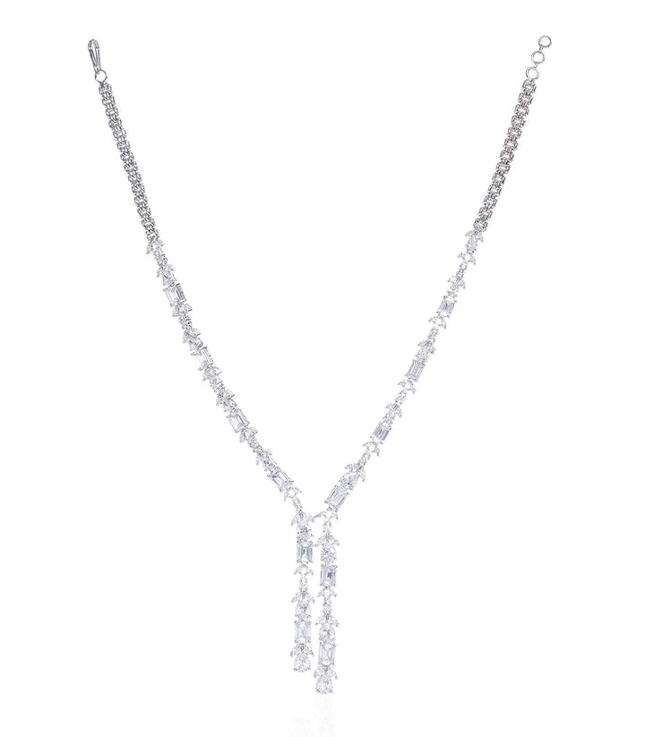 MAHI SILVER FINISH ZIRCON LONG NECKLACE