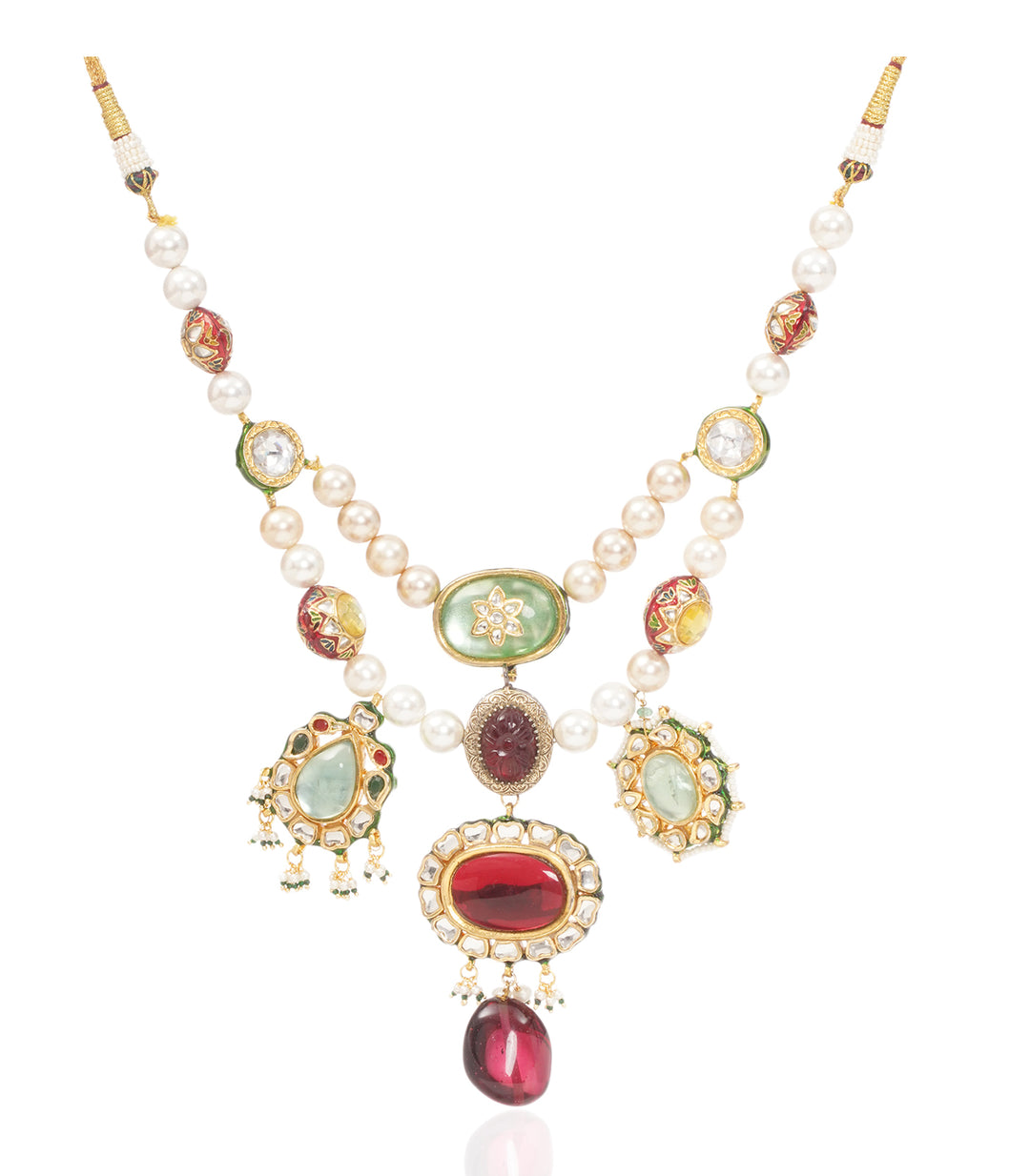VAIDURYA RED & GREEN KUNDAN NECKLACE