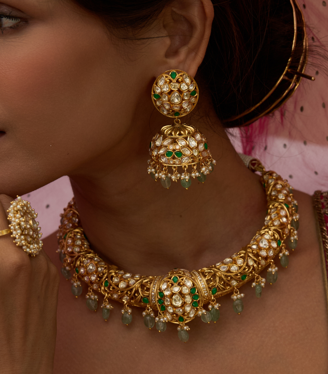 MONITA GREEN MOISSANITE HASLI NECKLACE SET