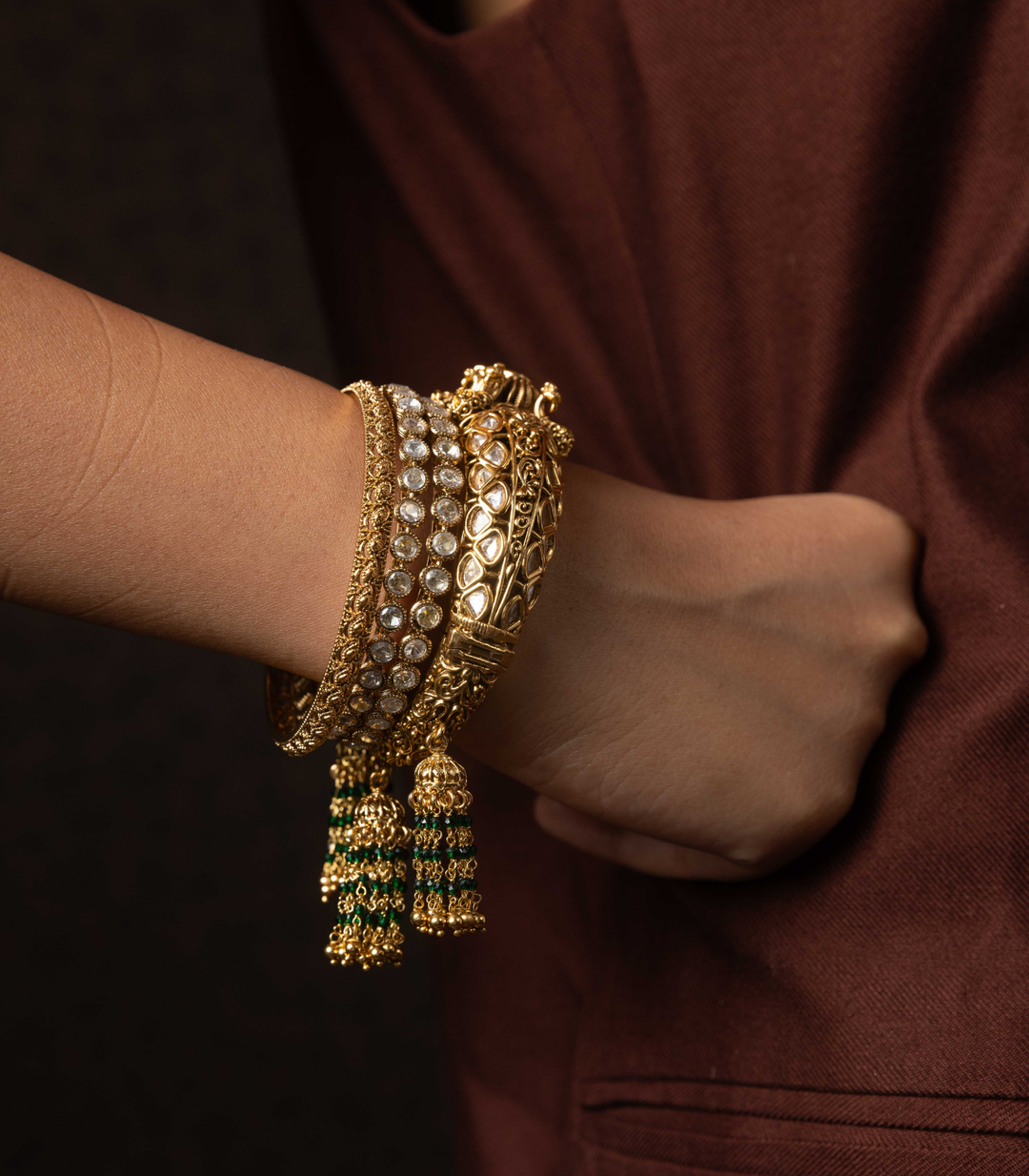 SHEETAL GREEN KUNDAN BANGLES