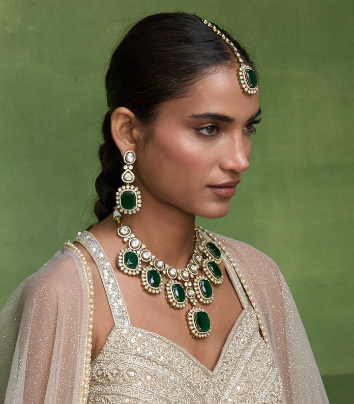 VINAYA GREEN POLKI NECKLACE SET