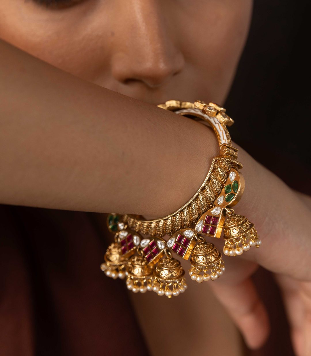 INDRA PINK & GREEN KUNDAN BANGLES