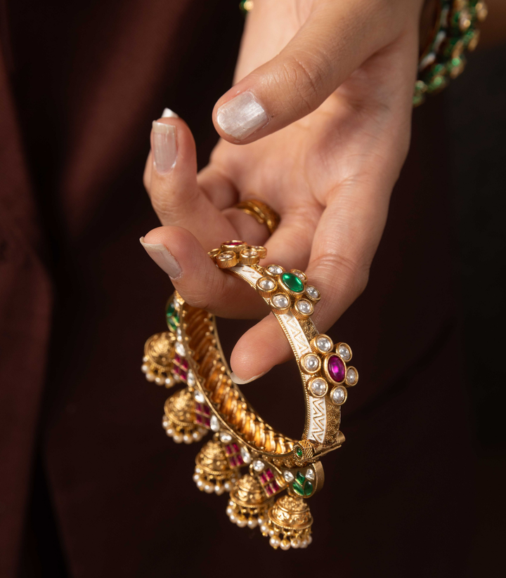 INDRA PINK & GREEN KUNDAN BANGLES