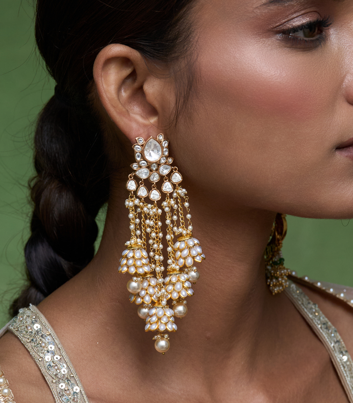 CHAHAK GOLD PLATED POLKI STATEMENT EARRING