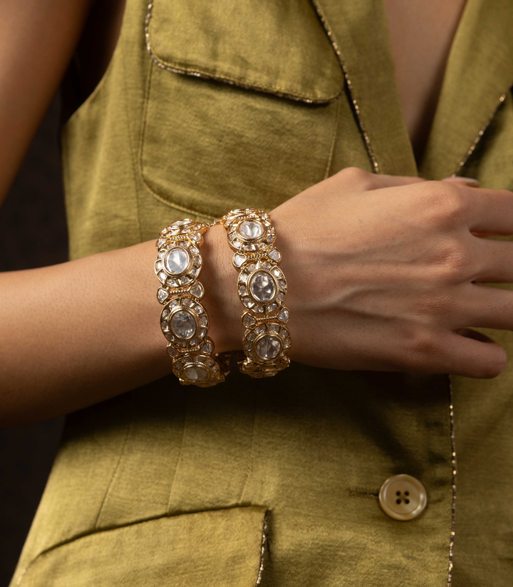 GOLD PLATED BIG POLKI KUNDAN BANGLES