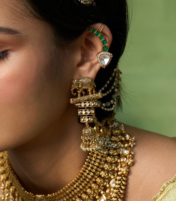 JAYA GREEN POLKI  EAR CUFFS