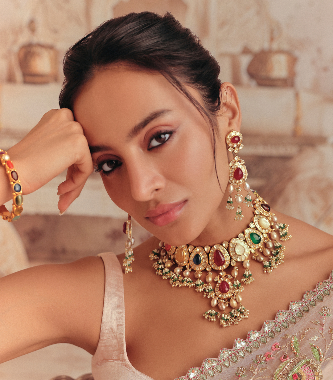 DHRUVI GREEN MOISSANITE NECKLACE SET