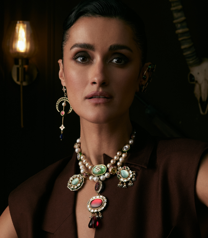 VAIDURYA RED & GREEN KUNDAN NECKLACE