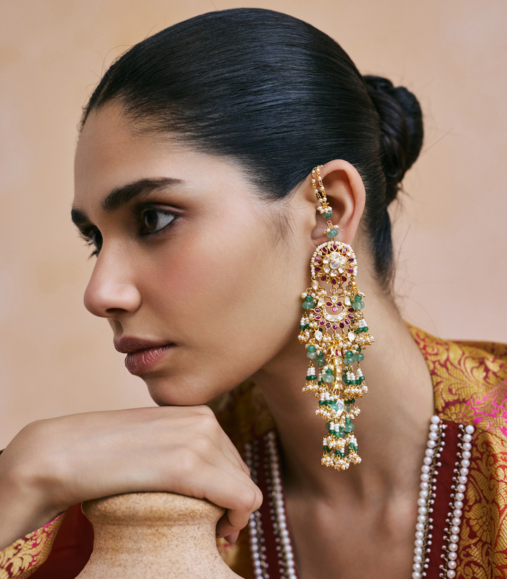 GARIMA RED & GREEN MOISSANITE STATEMENT EARRING