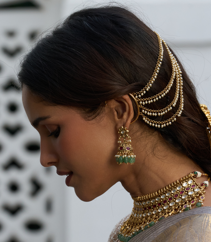 DEVISHA GOLD PLATED PEARLS EAR CHAIN
