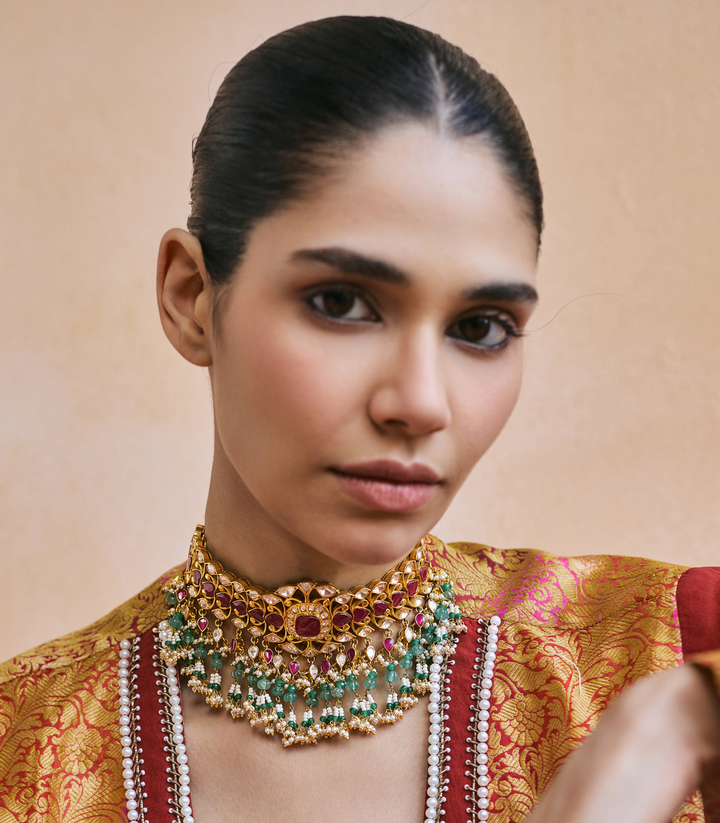 MYTHILI RED&GREEN MOISSANITE CHOKER