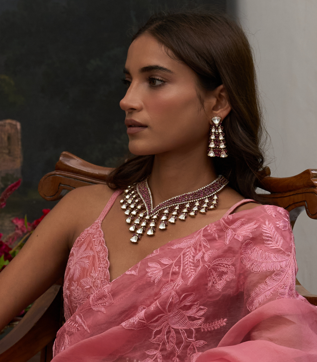 OJASVINI RED ZIRCON NECKLACE SET