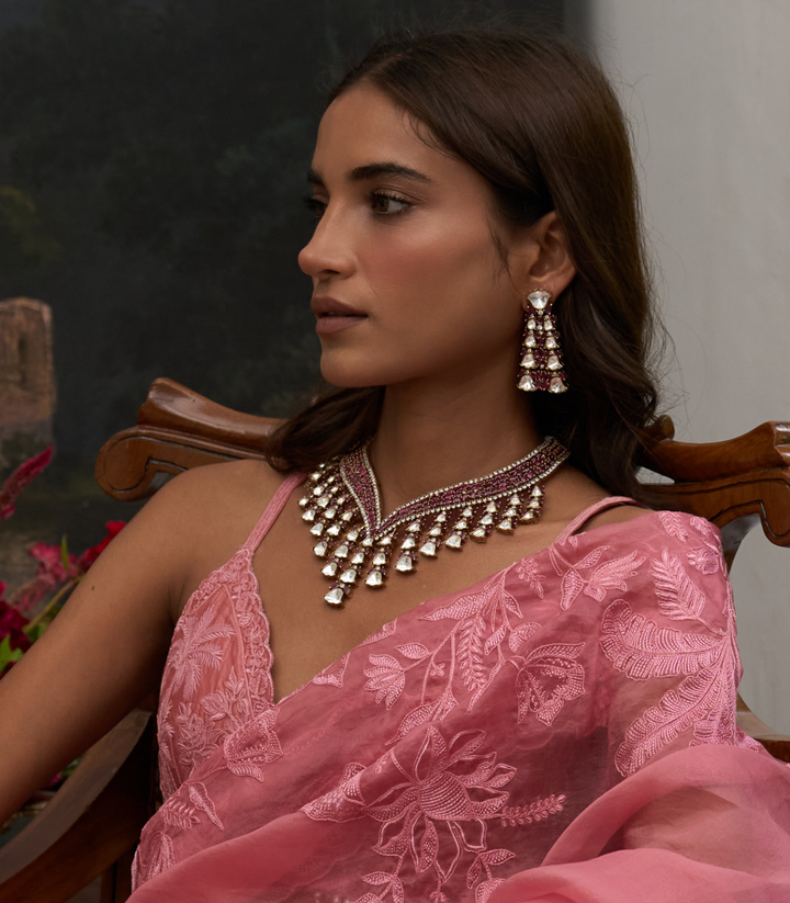 OJASVINI RED ZIRCON NECKLACE SET