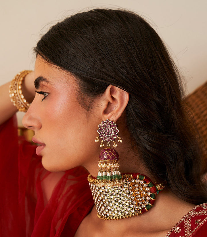 Yogeshwari Red & Green Jhumka