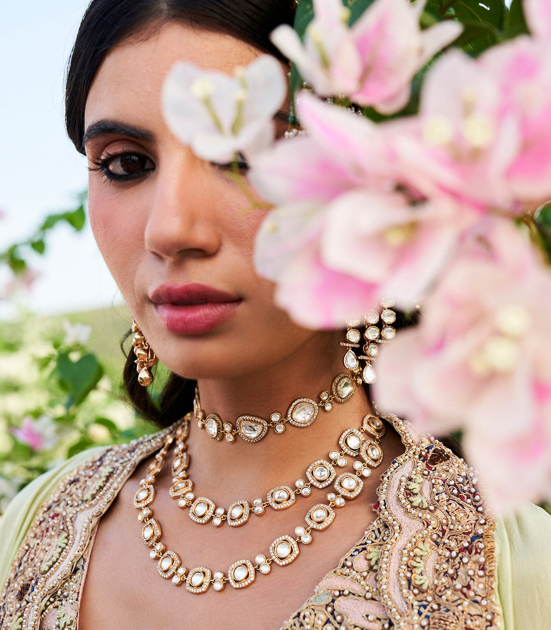 Prakruti Single Line Polki Necklace Set