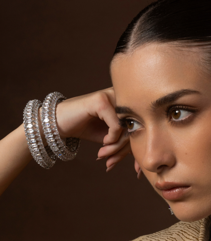 ADELINA SILVER FINISH ZIRCON BANGLES