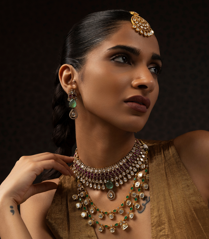 AKSHI GREEN POLKI NECKLACE SET
