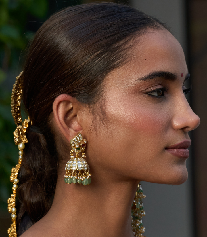 PRISHA RED & GREEN KUNDAN JHUMKA