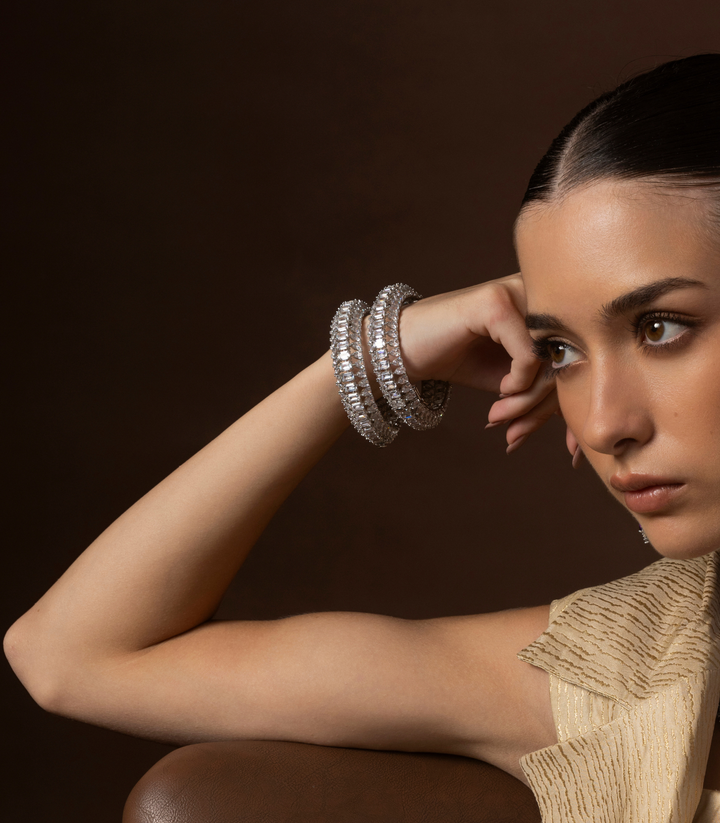 ADELINA SILVER FINISH ZIRCON BANGLES