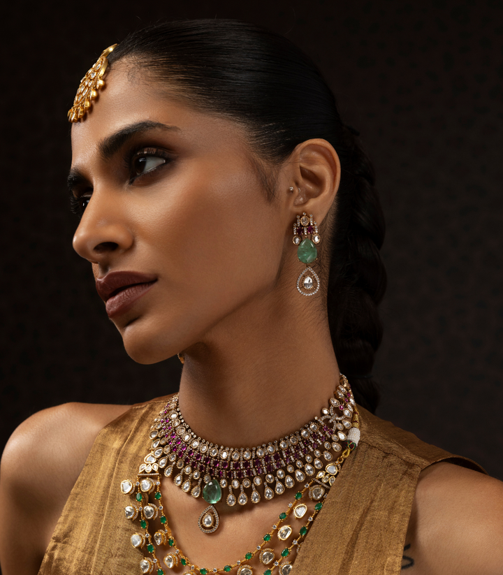 NISHA RED POLKI NECKLACE SET