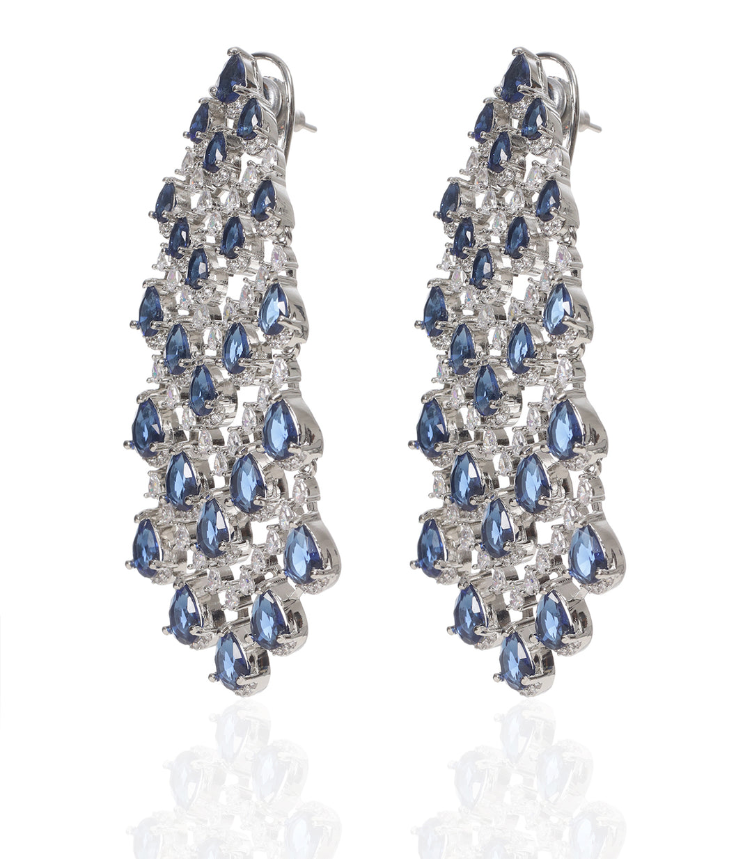 AZHA BLUE SILVER FINISH ZIRCON  EARRING