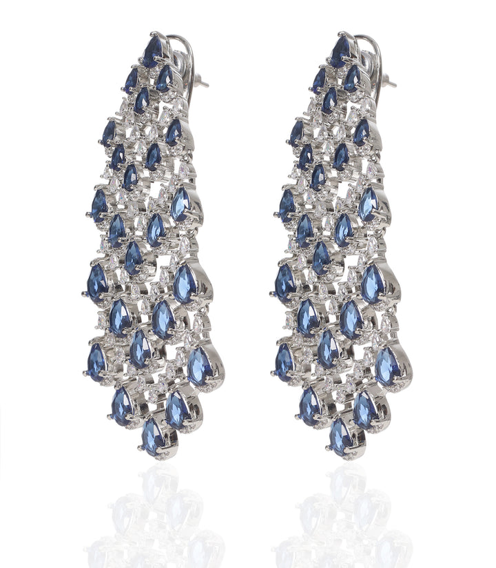 AZHA BLUE SILVER FINISH ZIRCON  EARRING