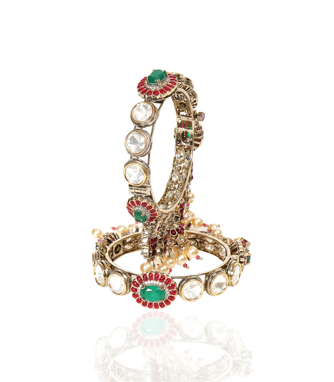 NIMA ANTIQUE FINISH RED & GREEN POLKI BANGLES