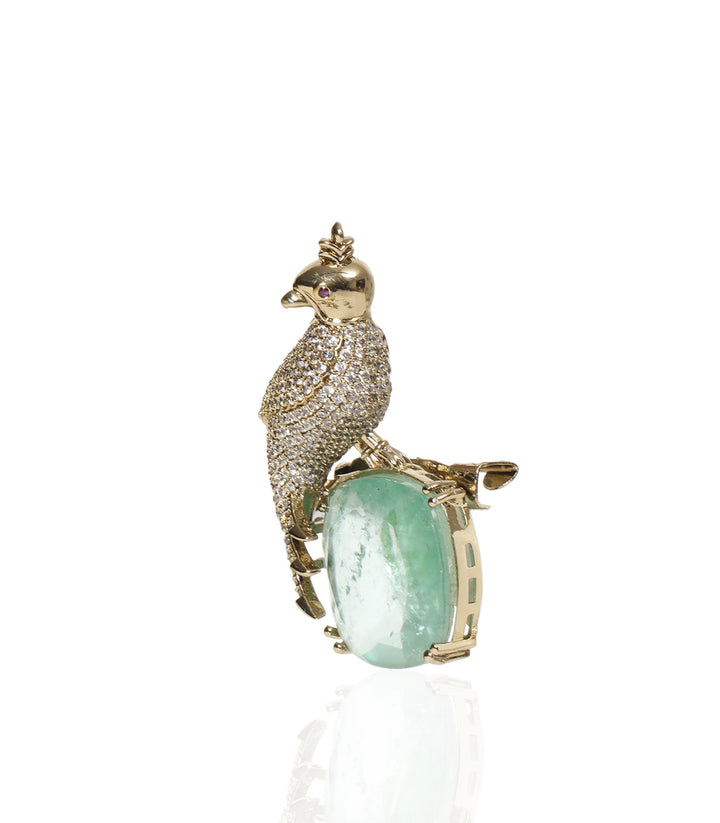 ASHA ANTIQUE FINISH GREEN POLKI BROOCH