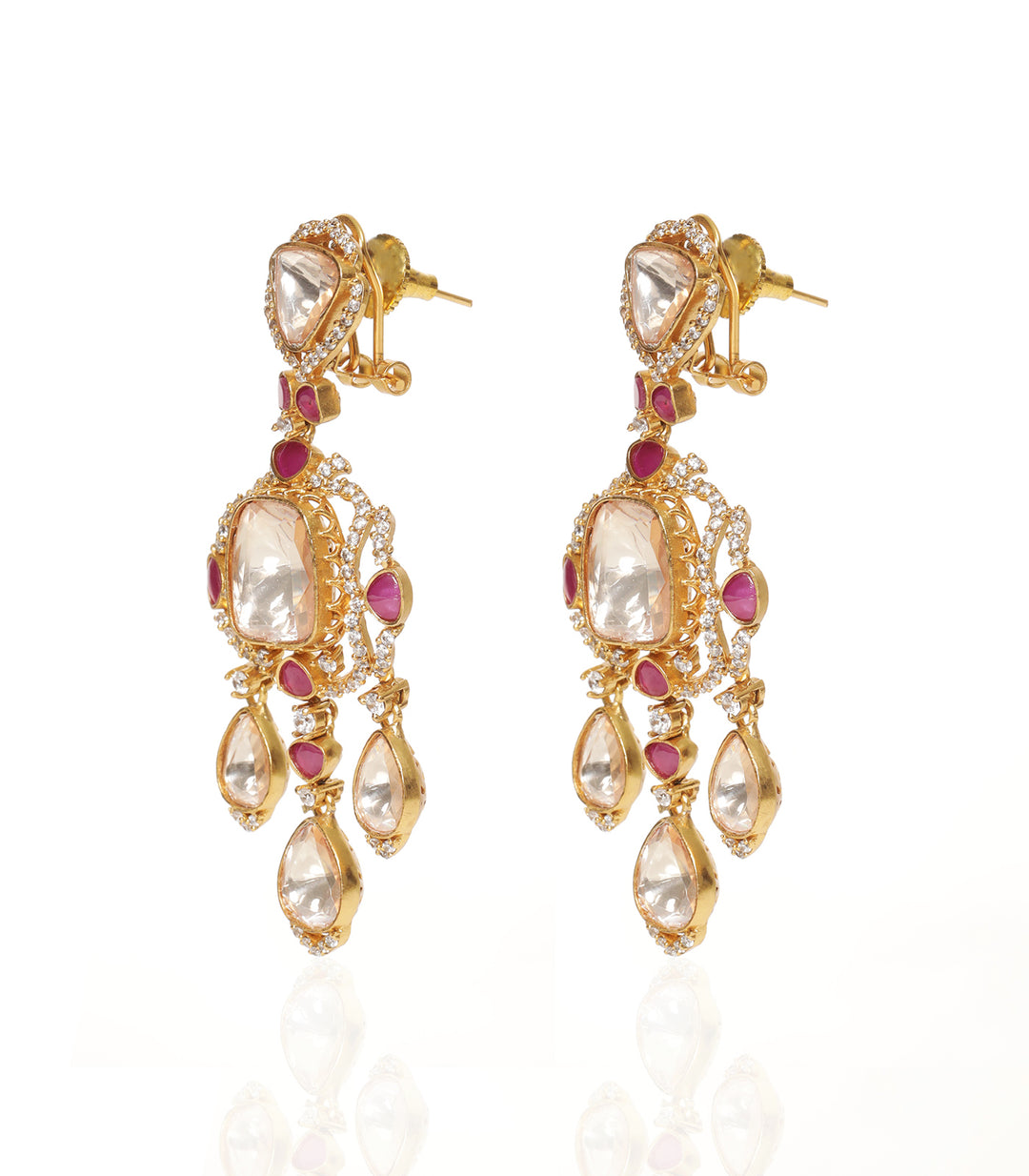 HEENA RED POLKI STATEMENT EARRING