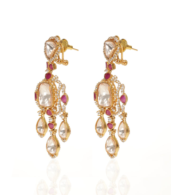 HEENA RED POLKI STATEMENT EARRING