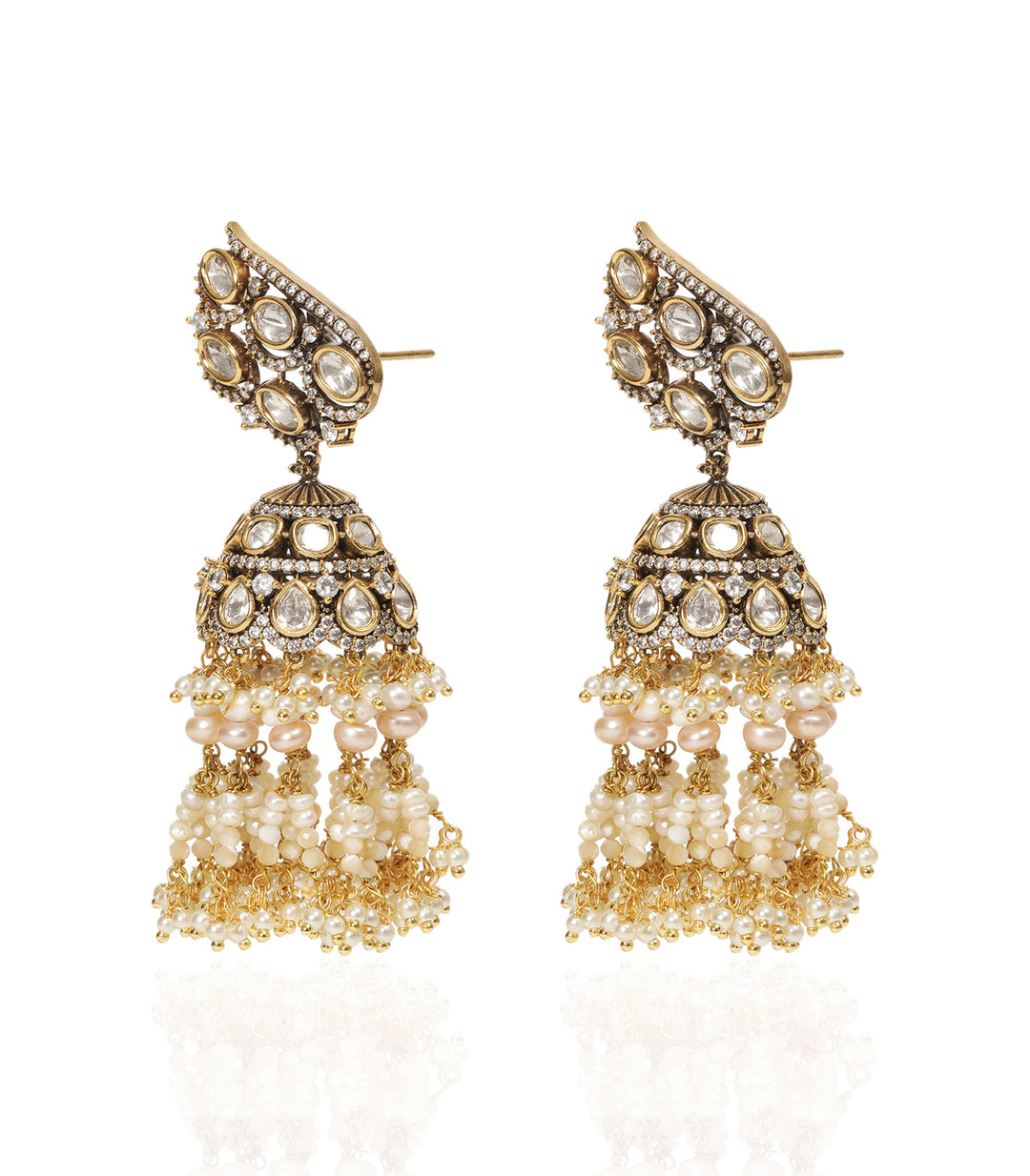 ADITA ANTIQUE FINISH WHITE POLKI JHUMKA