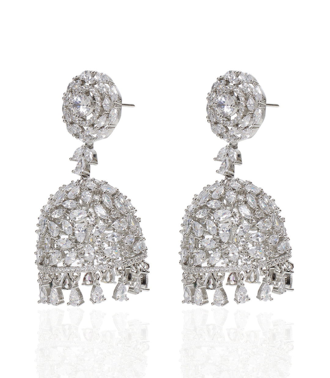 GITANJALI SILVER FINISH ZIRCON JHUMKA